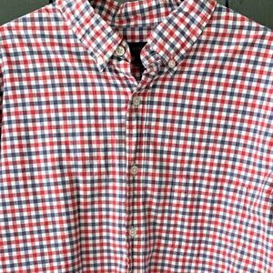 J. Crew Sz L Men's Red White & Blue Checked Gingham Cotton Button Down Patriotic
